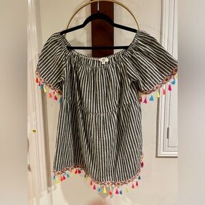 entro Black & White Striped Off-Shoulder Top